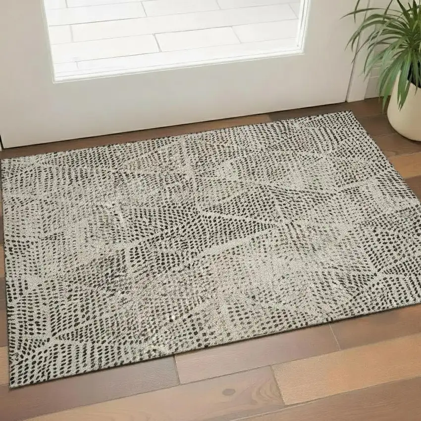 Beige And Ivory Diamond Washable Area Rug With UV Protection Photo 1