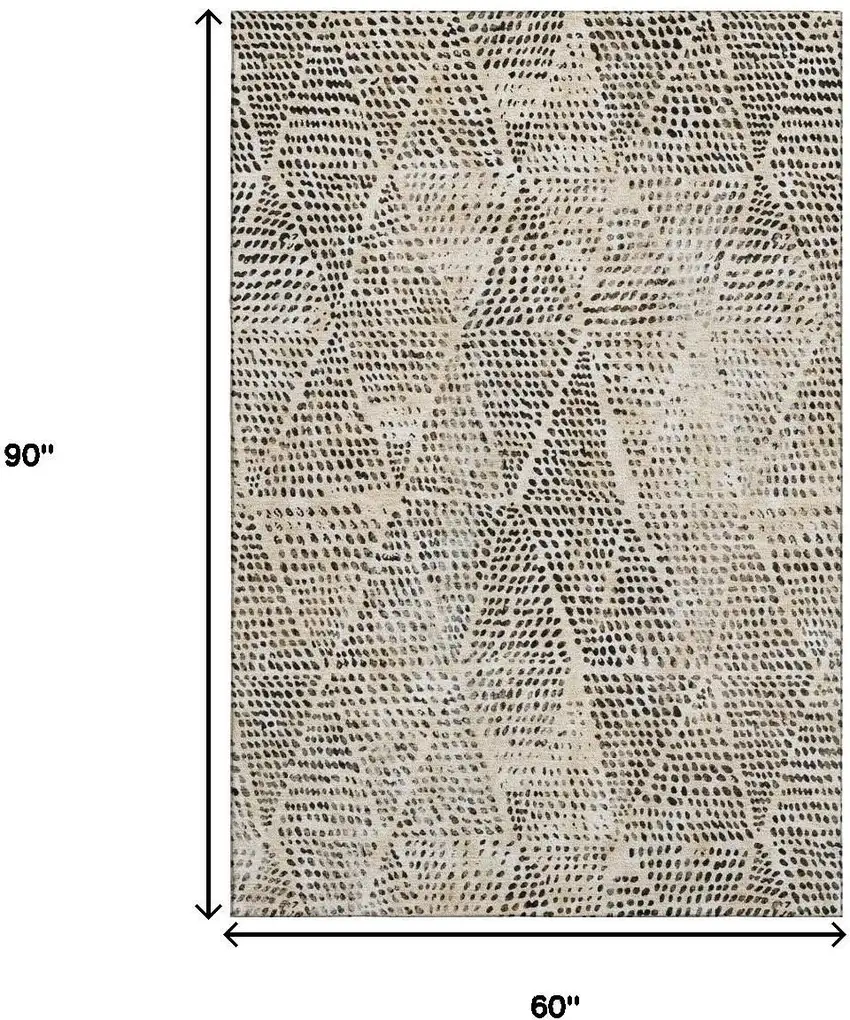 Beige And Ivory Diamond Washable Area Rug With UV Protection Photo 7