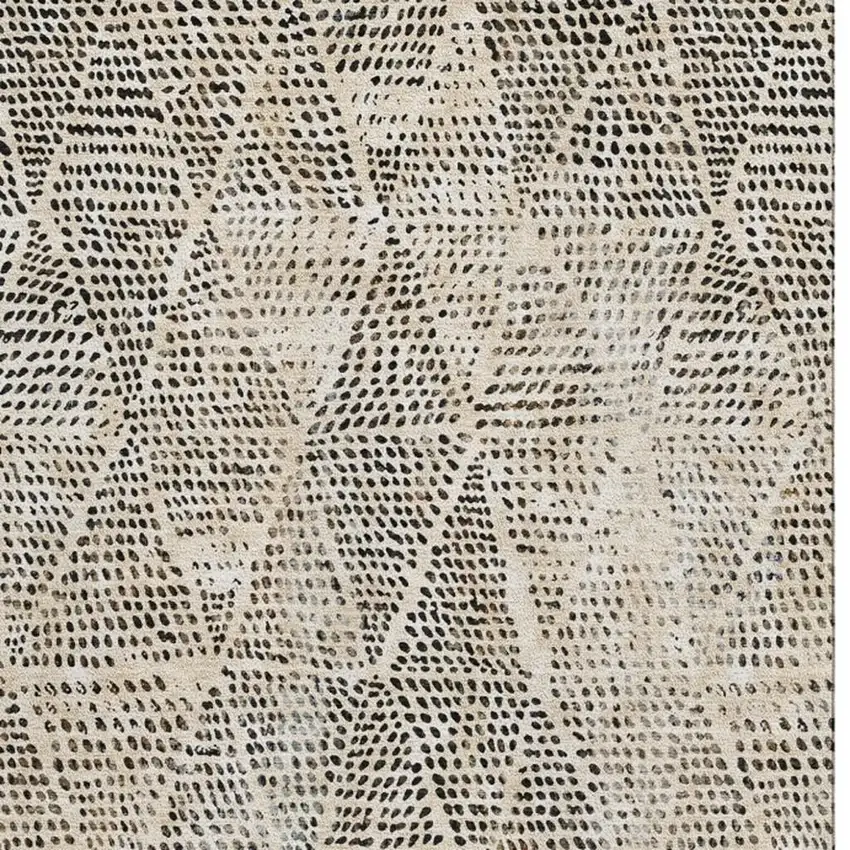 Beige And Ivory Diamond Washable Area Rug With UV Protection Photo 4