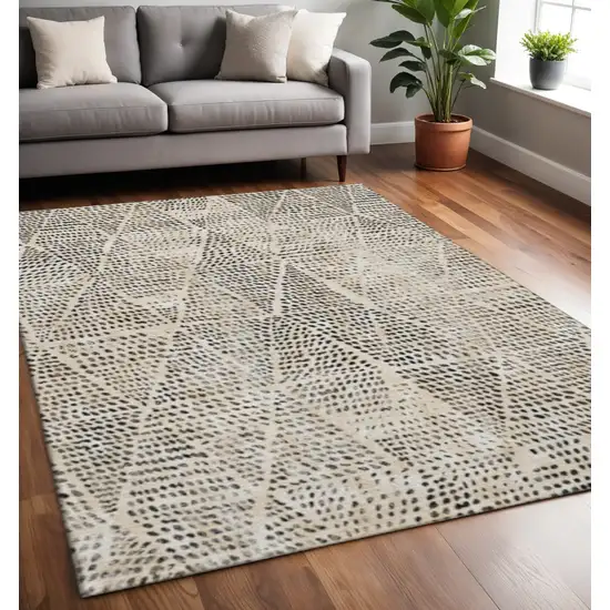 Beige And Ivory Diamond Washable Area Rug With UV Protection Photo 2