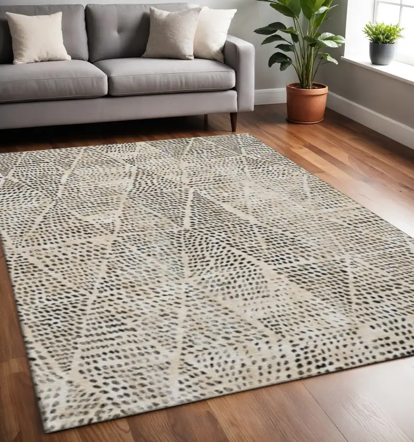 Beige And Ivory Diamond Washable Area Rug With UV Protection Photo 2