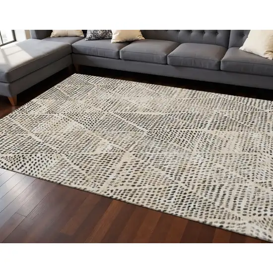 Beige And Ivory Diamond Washable Area Rug With UV Protection Photo 2