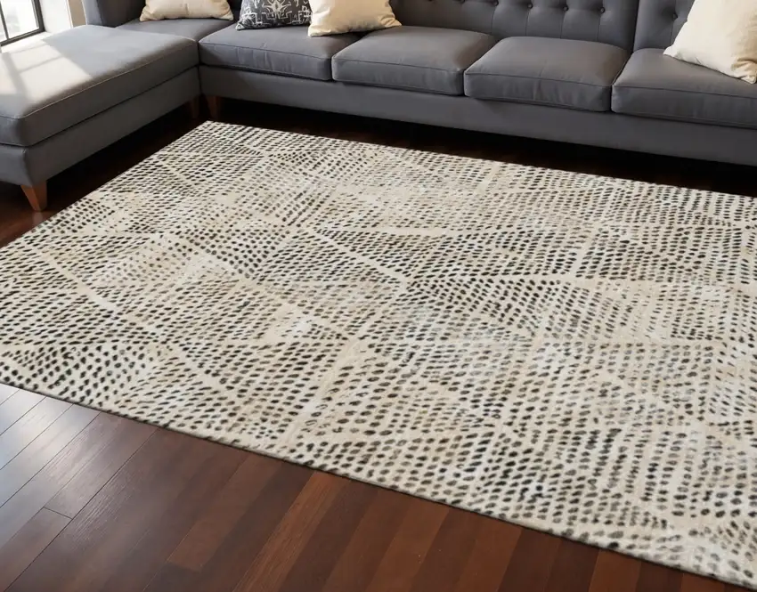 Beige And Ivory Diamond Washable Area Rug With UV Protection Photo 2