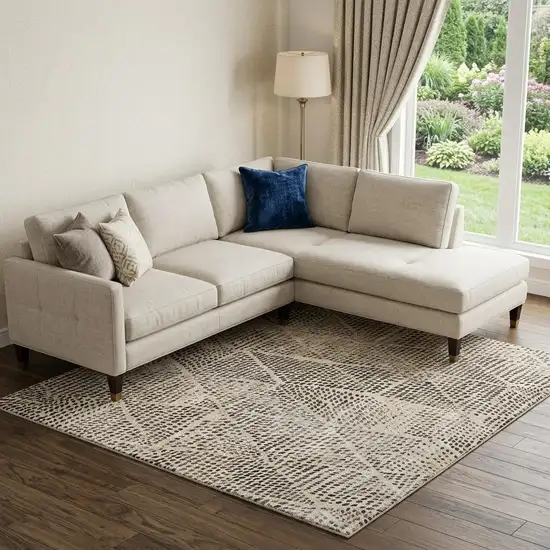 Beige And Ivory Diamond Washable Area Rug With UV Protection Photo 1