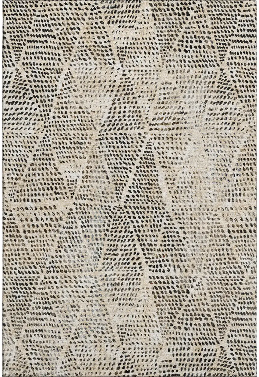 Beige And Ivory Diamond Washable Area Rug With UV Protection Photo 1