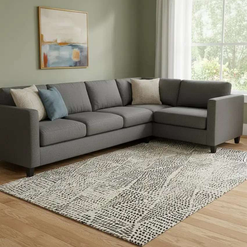 Beige And Ivory Diamond Washable Area Rug With UV Protection Photo 1