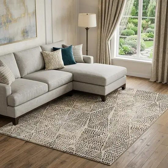 Beige And Ivory Diamond Washable Area Rug With UV Protection Photo 1
