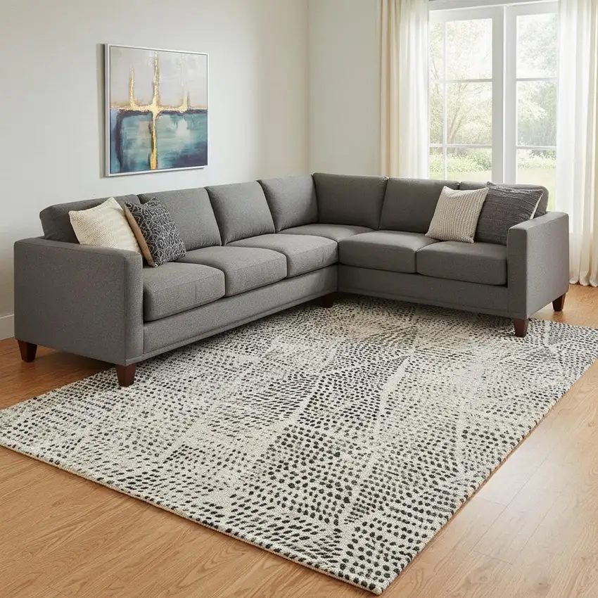 Beige And Ivory Diamond Washable Area Rug With UV Protection Photo 1