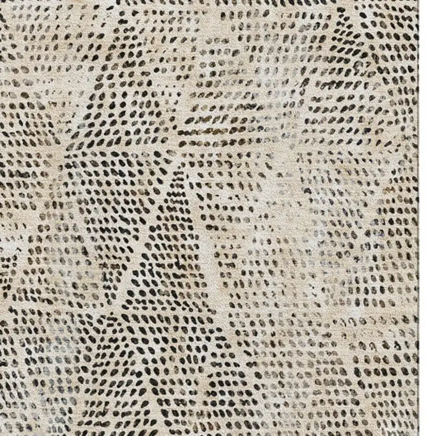 Beige And Ivory Diamond Washable Area Rug With UV Protection Photo 6