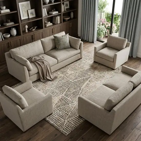 Beige And Ivory Diamond Washable Area Rug With UV Protection Photo 1
