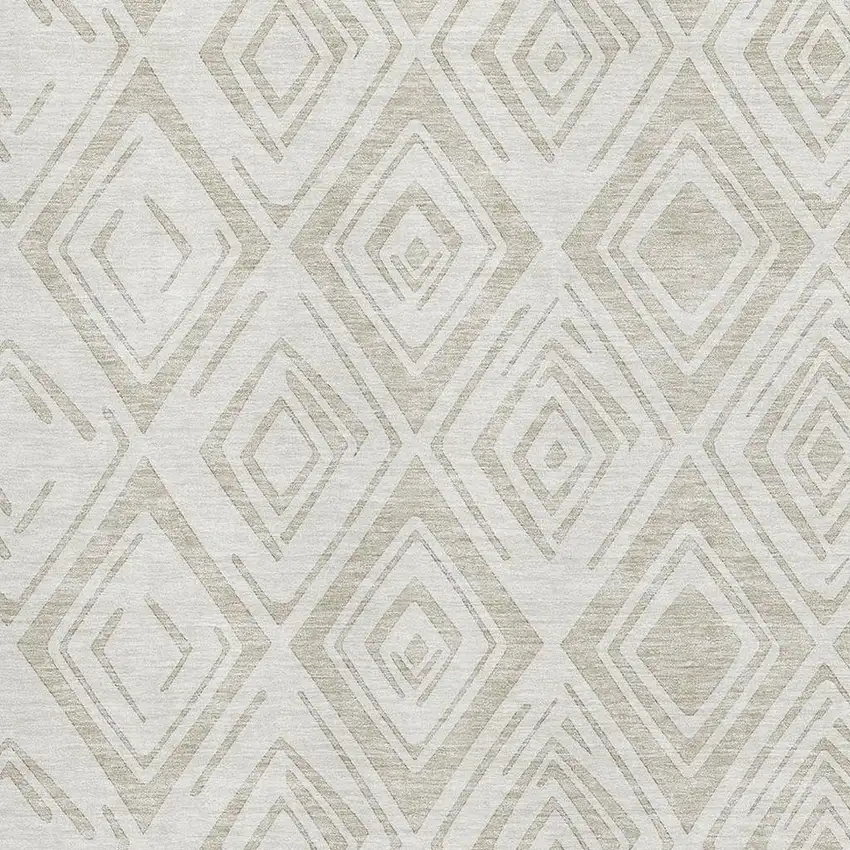 Beige And Ivory Diamond Washable Area Rug With UV Protection Photo 2