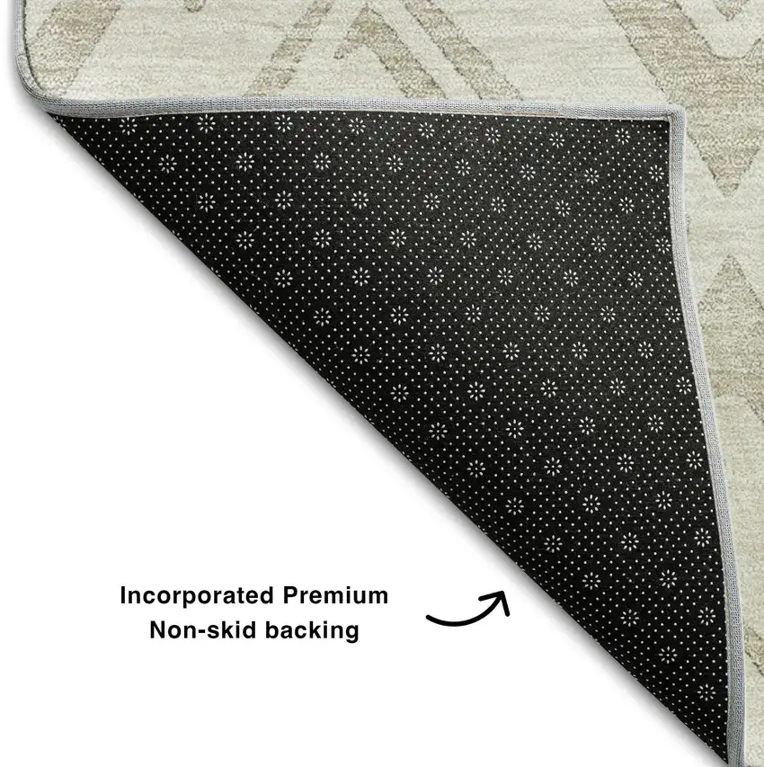 Beige And Ivory Diamond Washable Area Rug With UV Protection Photo 6