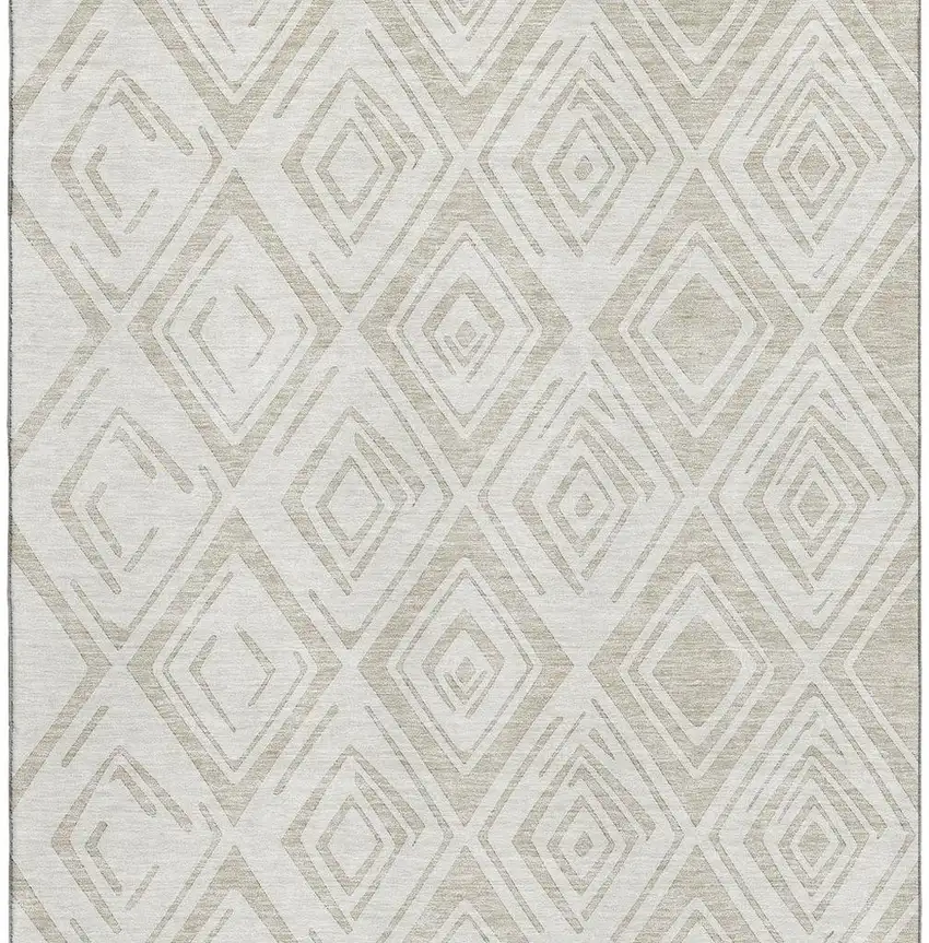 Beige And Ivory Diamond Washable Area Rug With UV Protection Photo 3