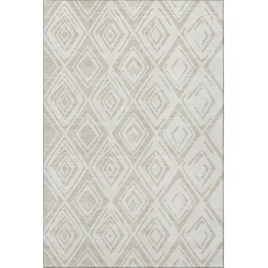 Beige And Ivory Diamond Washable Area Rug With UV Protection Photo 4