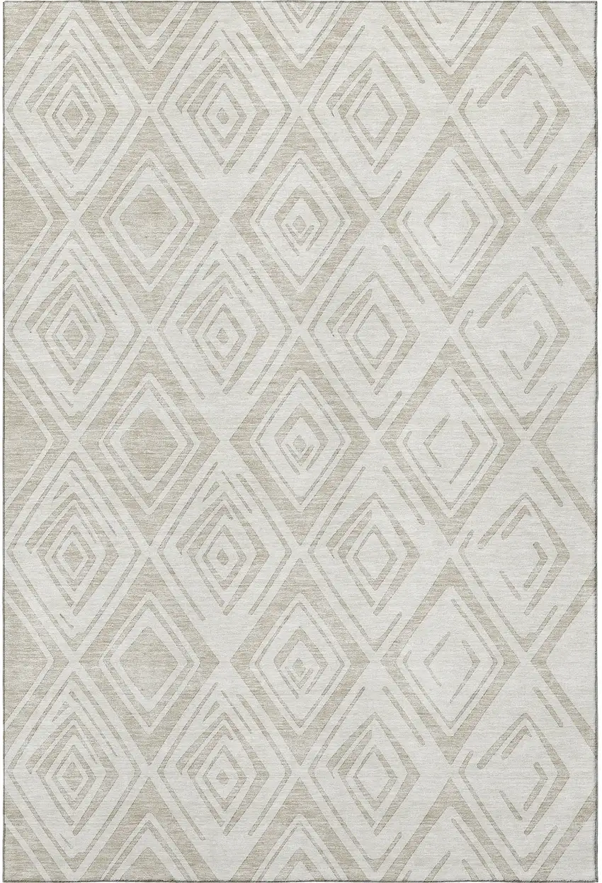 Beige And Ivory Diamond Washable Area Rug With UV Protection Photo 4