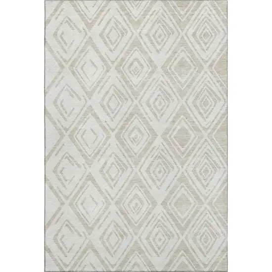 Beige And Ivory Diamond Washable Area Rug With UV Protection Photo 1