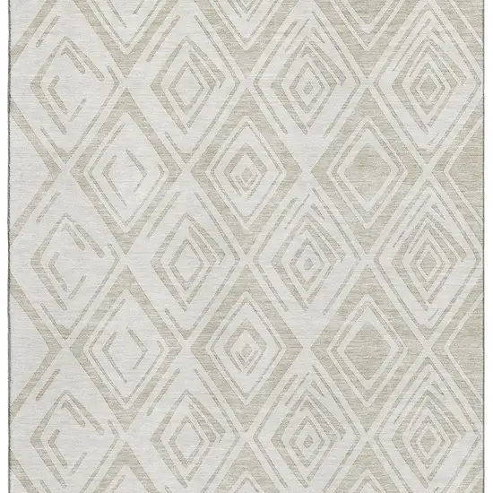 Beige And Ivory Diamond Washable Area Rug With UV Protection Photo 3