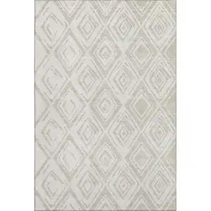 Photo of Beige And Ivory Diamond Washable Area Rug With UV Protection