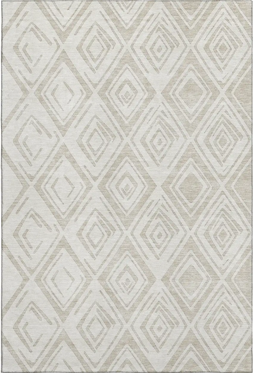 Beige And Ivory Diamond Washable Area Rug With UV Protection Photo 1