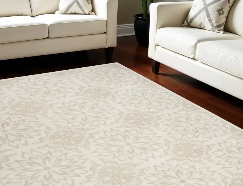 Beige And Ivory Floral Area Rug Photo 1