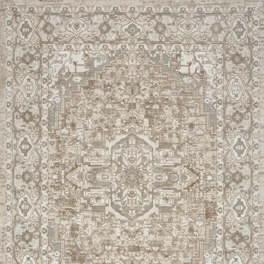 Beige And Ivory Floral Distressed Area Rug Photo 6