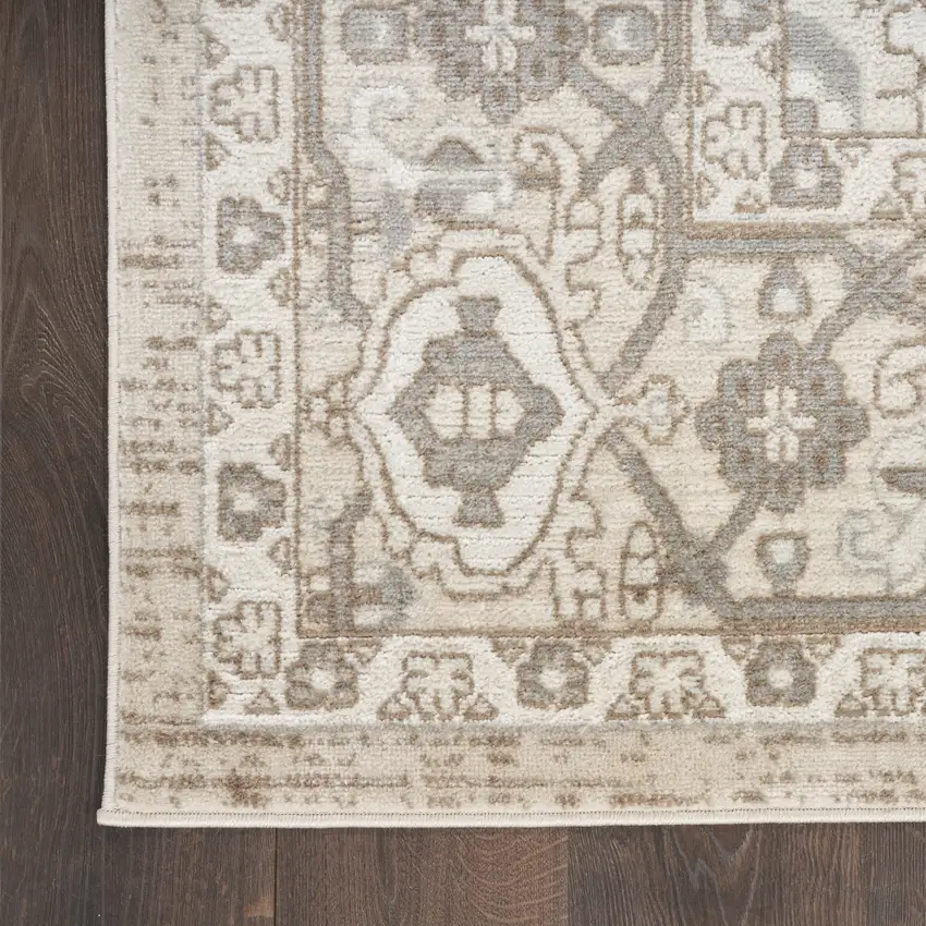Beige And Ivory Floral Distressed Area Rug Photo 9