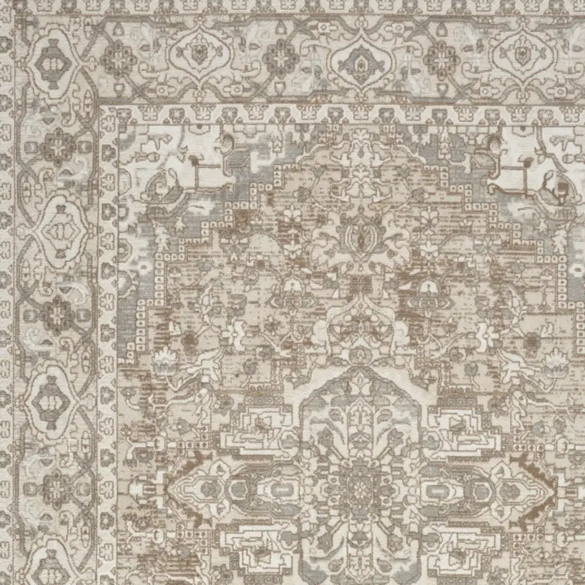 Beige And Ivory Floral Distressed Area Rug Photo 5