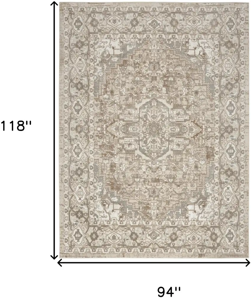 Beige And Ivory Floral Distressed Area Rug Photo 3