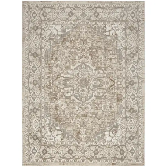 Beige And Ivory Floral Distressed Area Rug Photo 9