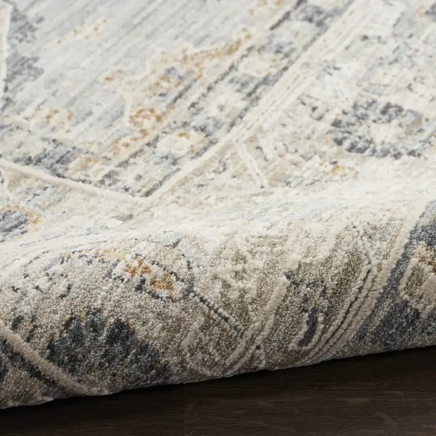 Beige And Ivory Floral Distressed Area Rug Photo 9