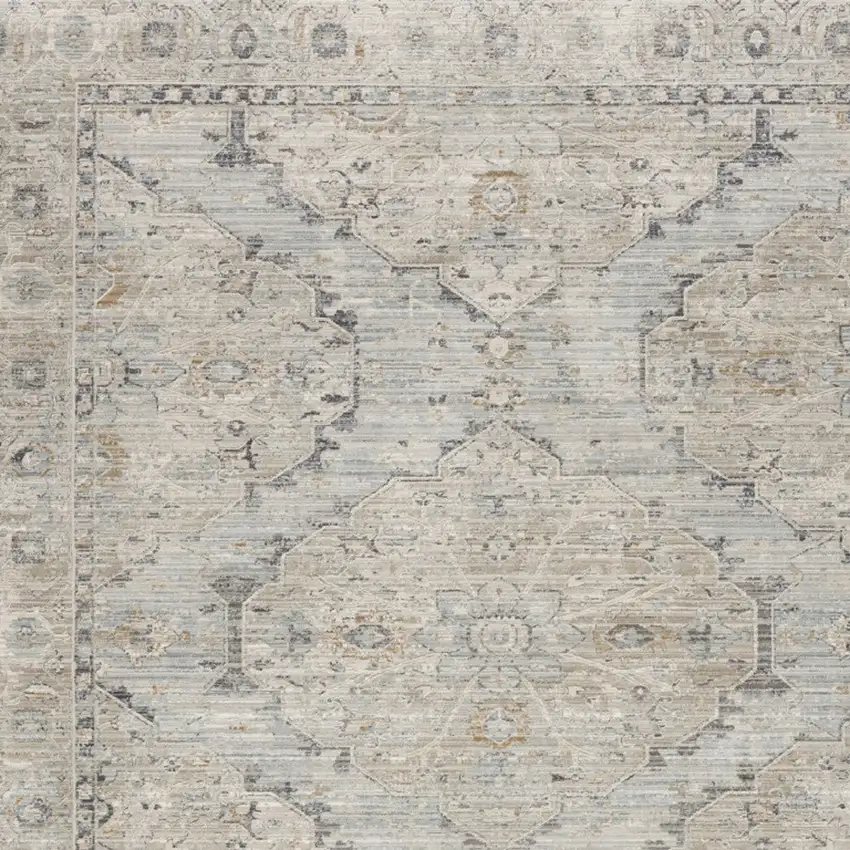 Beige And Ivory Floral Distressed Area Rug Photo 7