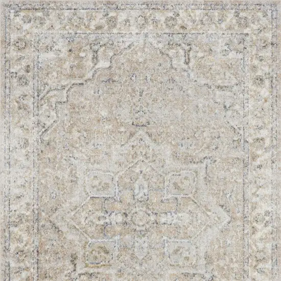 Beige And Ivory Floral Medallion Washable Area Rug Photo 8