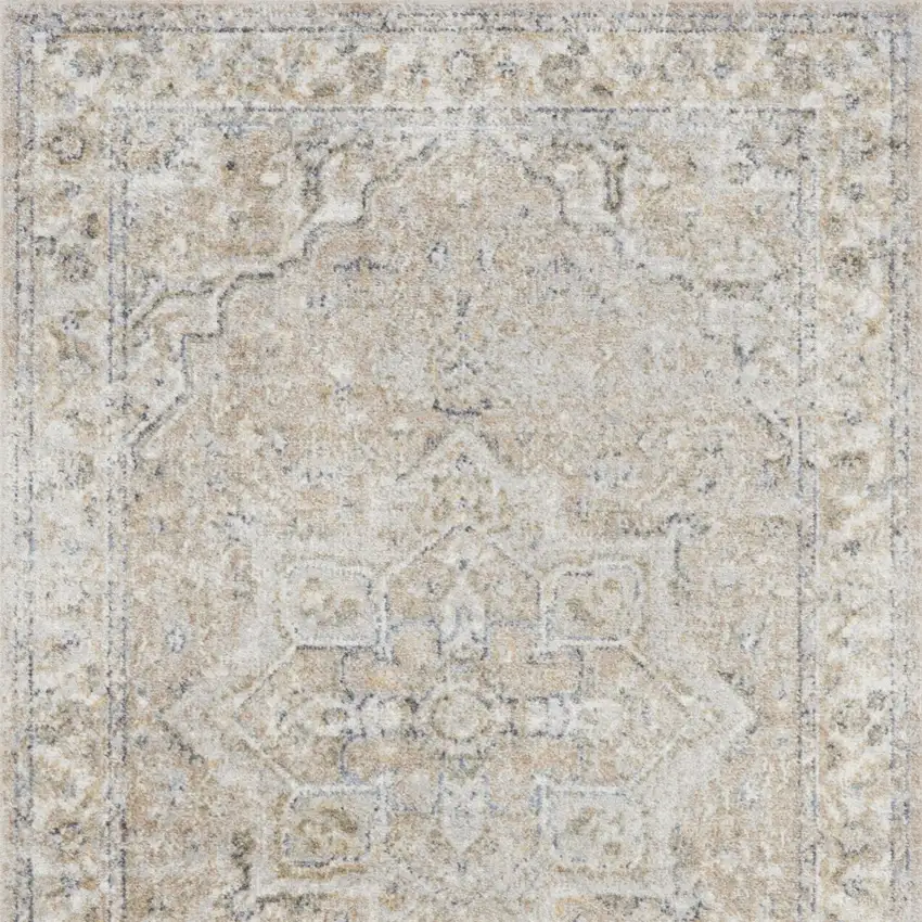 Beige And Ivory Floral Medallion Washable Area Rug Photo 8