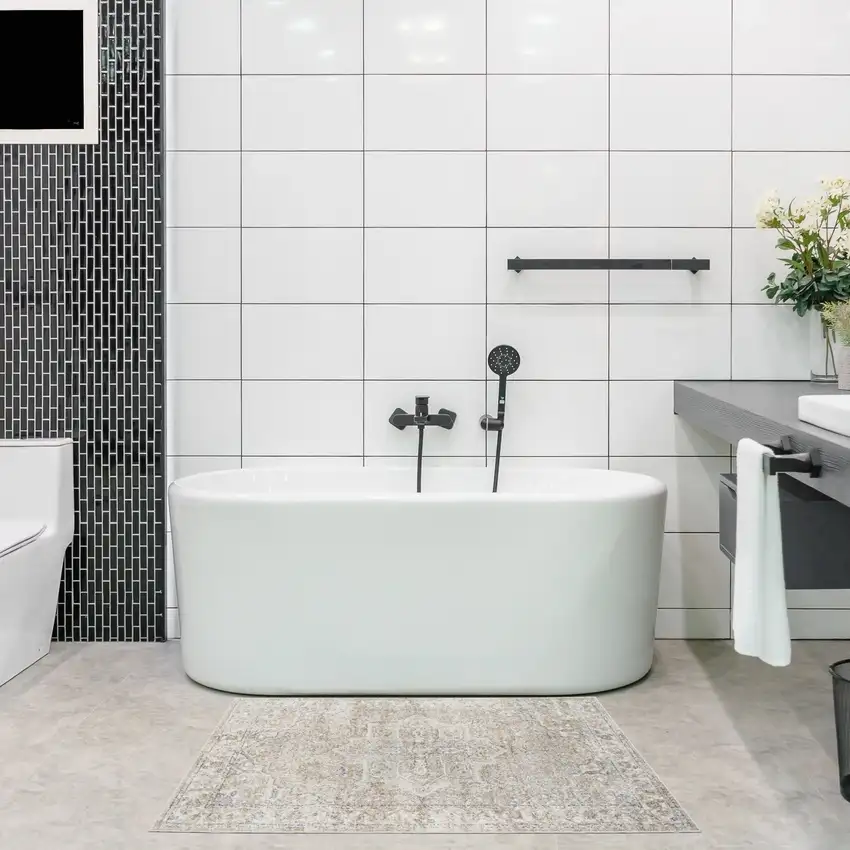 Beige And Ivory Floral Medallion Washable Area Rug Photo 6