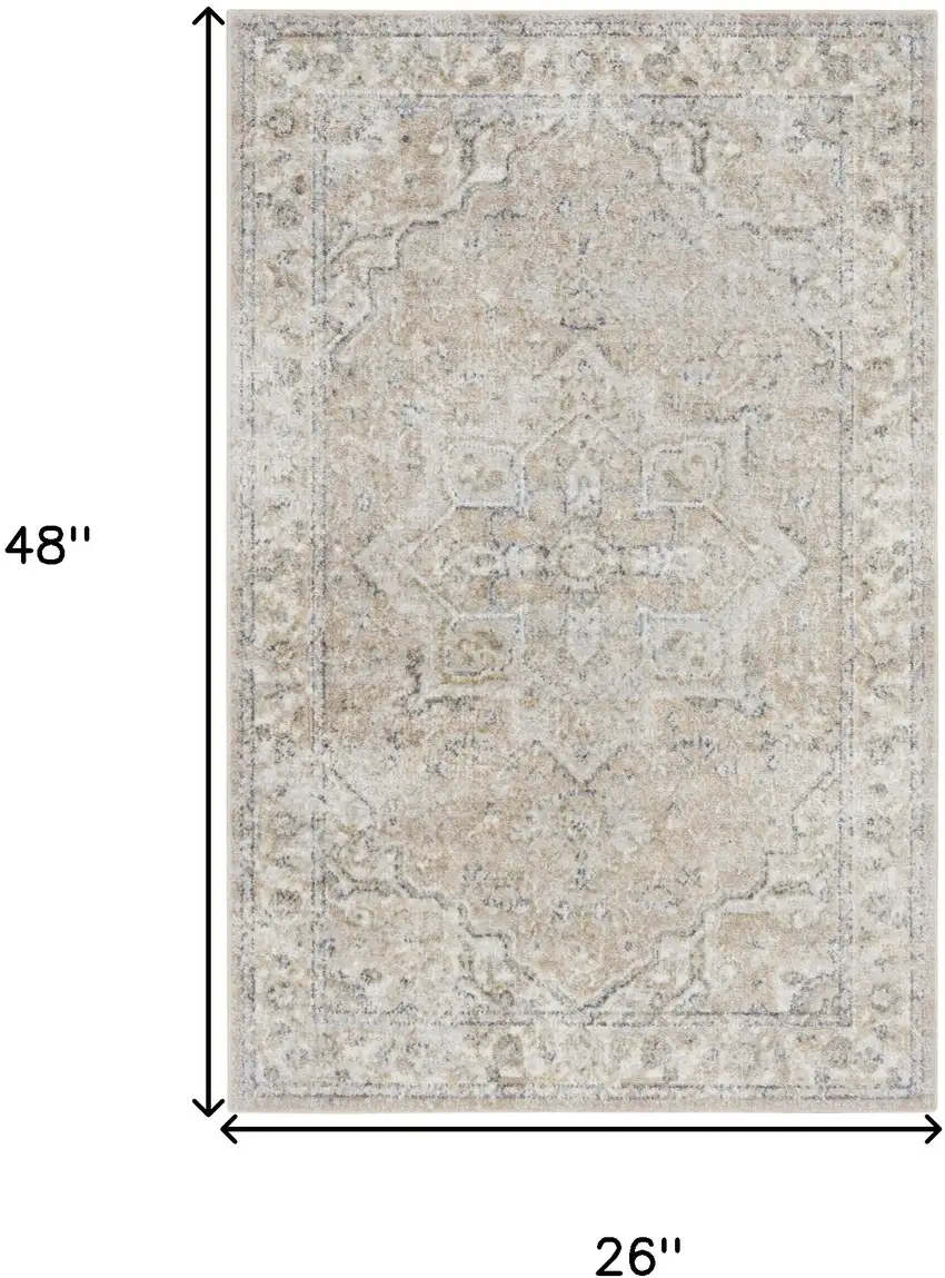 Beige And Ivory Floral Medallion Washable Area Rug Photo 3