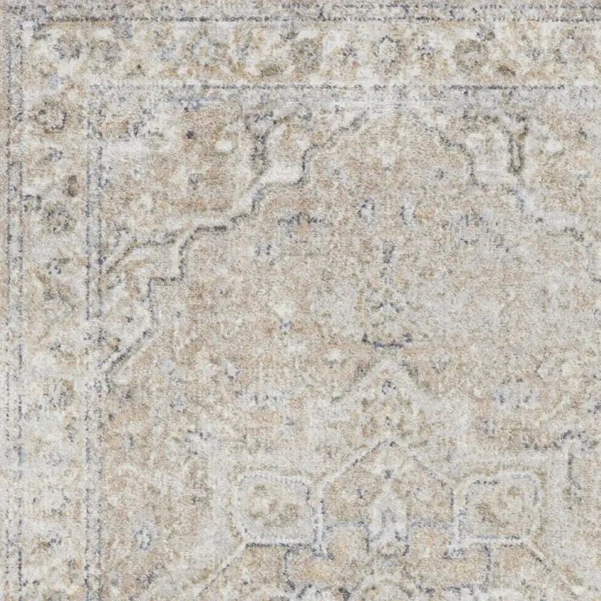 Beige And Ivory Floral Medallion Washable Area Rug Photo 9