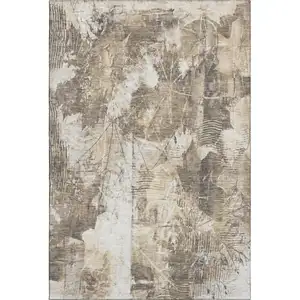 Photo of Beige And Ivory Floral Washable Area Rug With UV Protection