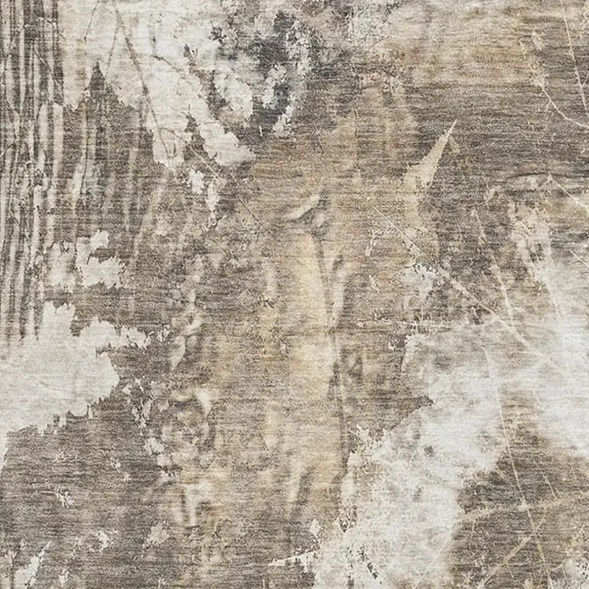 Beige And Ivory Floral Washable Area Rug With UV Protection Photo 3