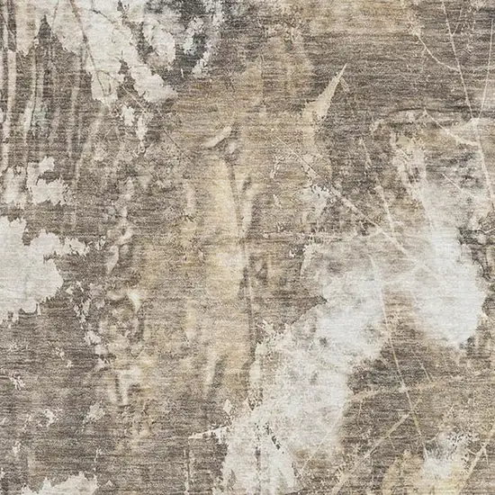 Beige And Ivory Floral Washable Area Rug With UV Protection Photo 3