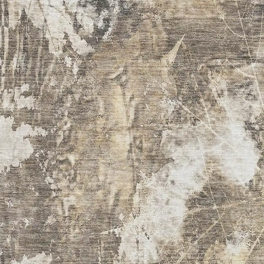 Beige And Ivory Floral Washable Area Rug With UV Protection Photo 3