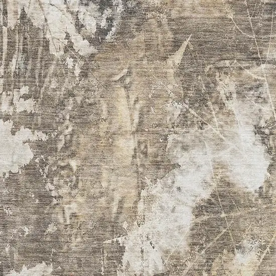 Beige And Ivory Floral Washable Area Rug With UV Protection Photo 3