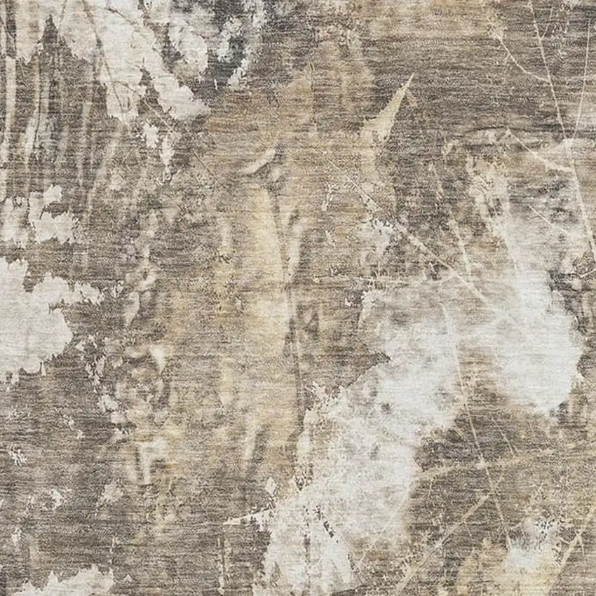 Beige And Ivory Floral Washable Area Rug With UV Protection Photo 3