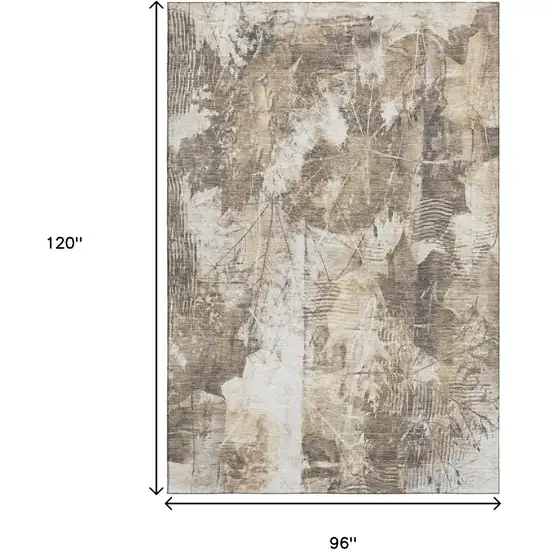 Beige And Ivory Floral Washable Area Rug With UV Protection Photo 3