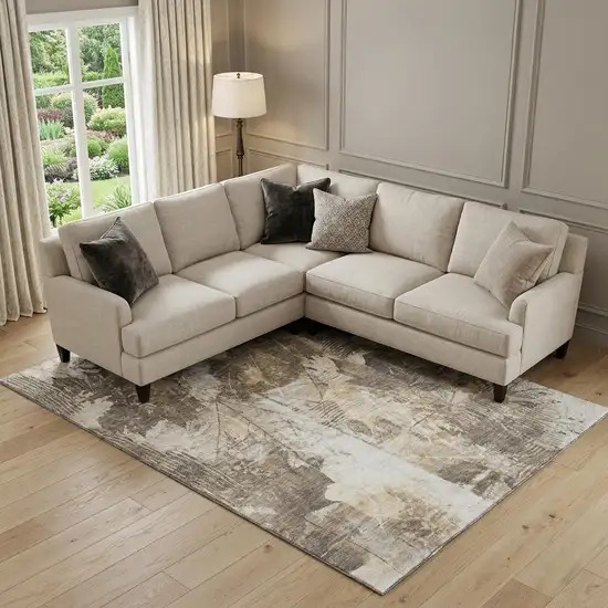 Beige And Ivory Floral Washable Area Rug With UV Protection Photo 1