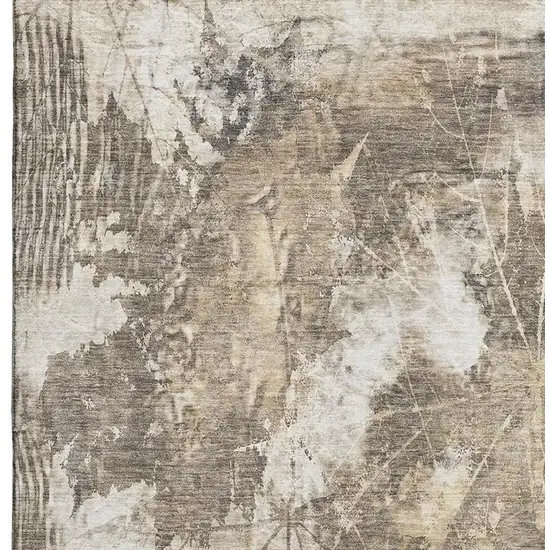 Beige And Ivory Floral Washable Area Rug With UV Protection Photo 4