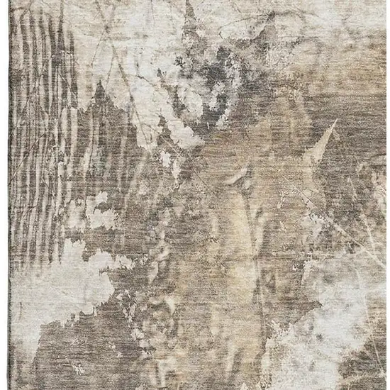 Beige And Ivory Floral Washable Area Rug With UV Protection Photo 3