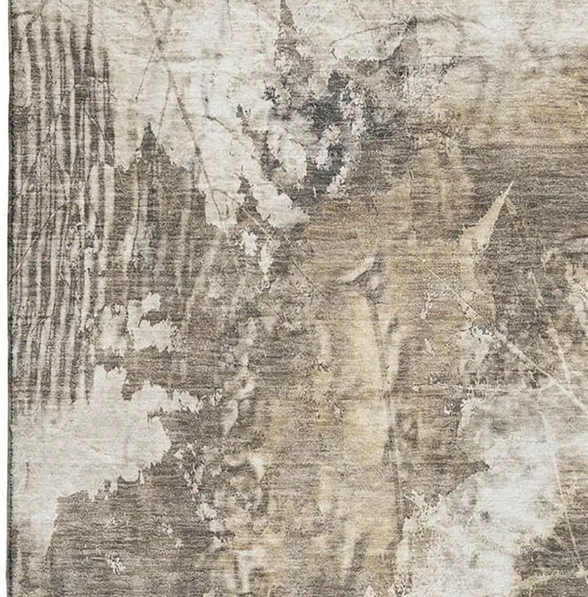 Beige And Ivory Floral Washable Area Rug With UV Protection Photo 3