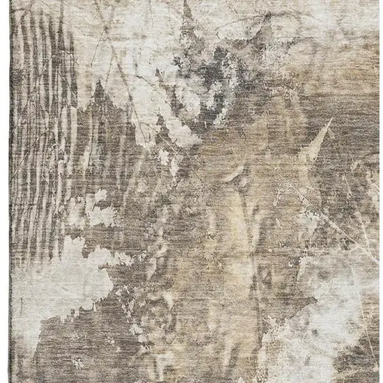 Beige And Ivory Floral Washable Area Rug With UV Protection Photo 3