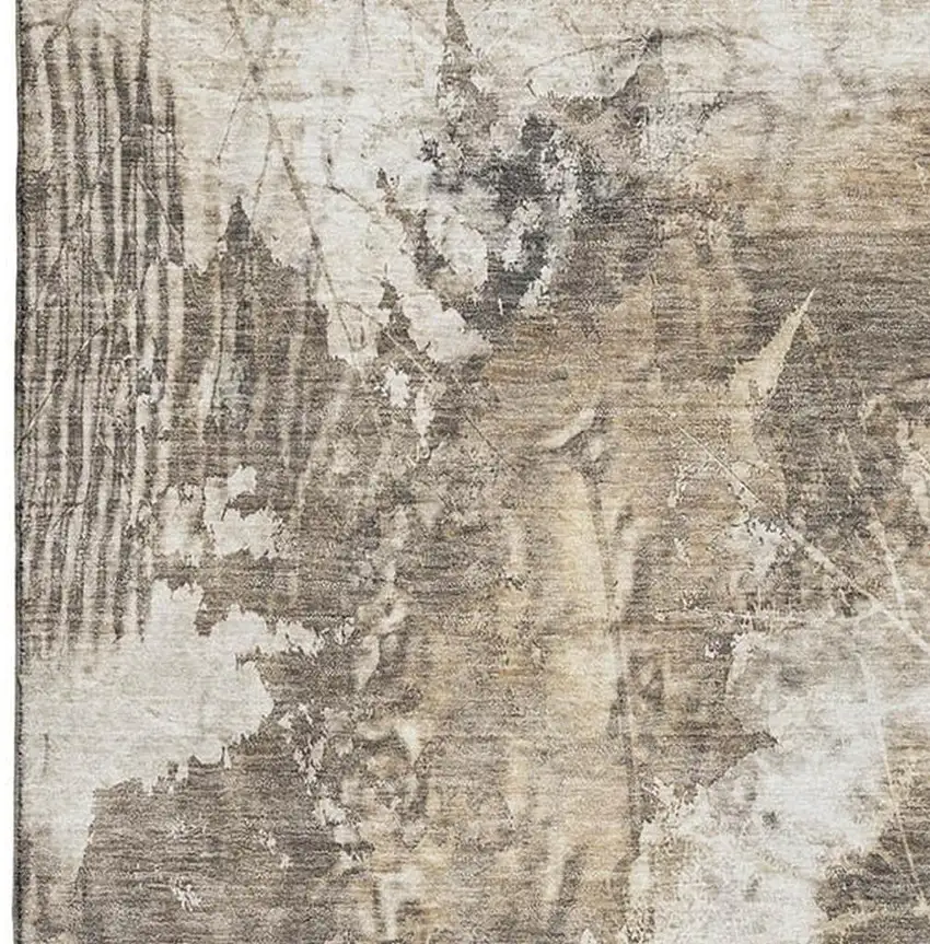 Beige And Ivory Floral Washable Area Rug With UV Protection Photo 3