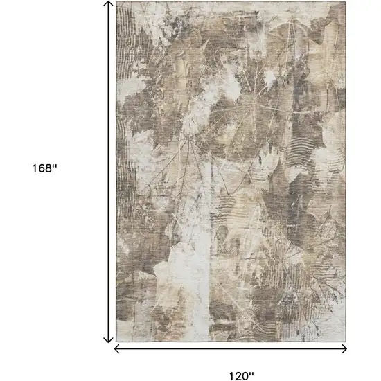 Beige And Ivory Floral Washable Area Rug With UV Protection Photo 3
